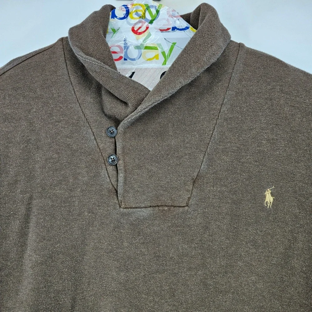 Polo Ralph Lauren Sweater Mens 4XB Shawl Collar Brown Elbow Patches Casual